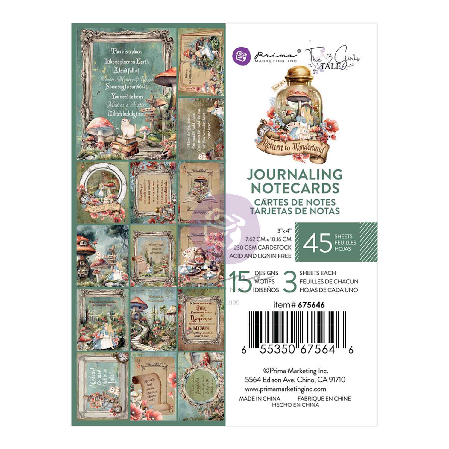 PRIMA Retutn To Wonderland Journaling notecards 3x4